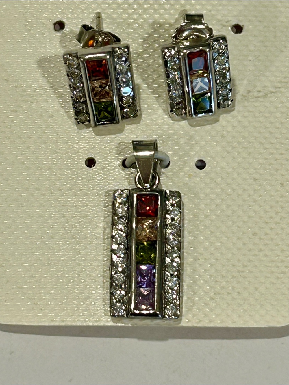 Multicolor Topaz Pendant and Earring Set - 925 Silver